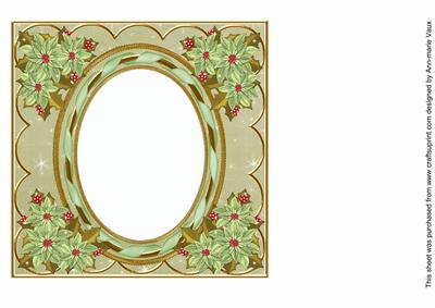 Mint Poinsettia Cream 7in Ribbon Oval Insert Panel