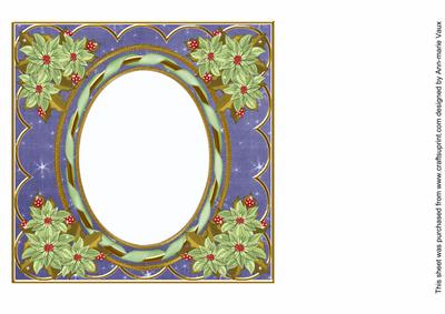 Mint Poinsettia Dblue 7in Ribbon Oval Insert Panel