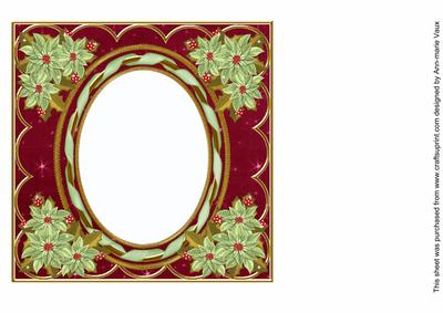 Mint Poinsettia Hot Pink 7in Ribbon Oval Insert Panel