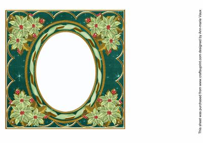 Mint Poinsettia Peacock 7in Ribbon Oval Insert Panel