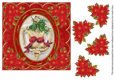 Lovebirds Red 7in Oval Ribbon Decoupage Topper Sheet