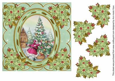 Santa Tree 7in Oval Ribbon Decoupage Topper Sheet
