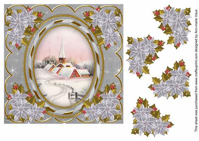 Snow Church 7in Oval Ribbon Decoupage Topper Sheet