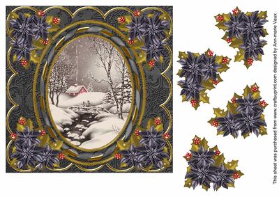 Winter Walk 7in Oval Ribbon Decoupage Topper Sheet