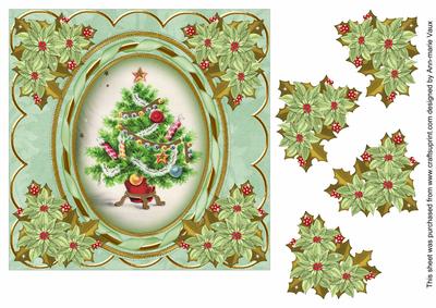 Christmas Tree 7in Oval Ribbon Decoupage Topper Sheet