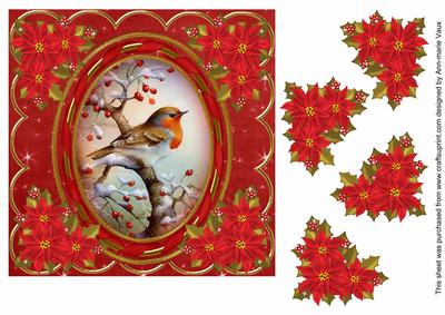 Red Robin 7in Oval Ribbon Decoupage Topper Sheet