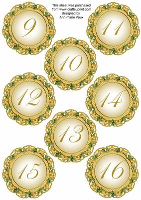 Gold Fmk Dotty Doily Numbers 9 to 16 Topper Sheet