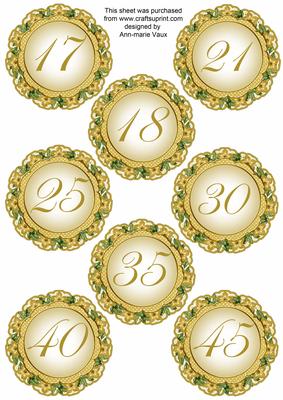Gold Fmk Dotty Doily Numbers 17 to 45 Topper Sheet