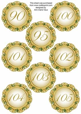 Gold Fmk Dotty Doily Numbers 90 to 105 Topper Sheet