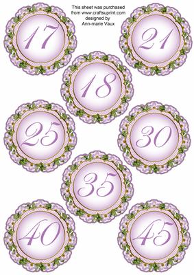 Lilac Fmk Dotty Doily Numbers 17 to 45 Topper Sheet