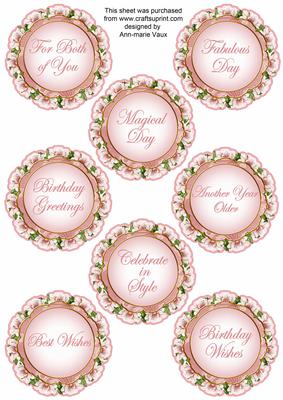 Pink Magnolia Doily Birthday Mix Sentiment Sheet