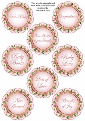 Pink Magnolia Doily Baby Mix Sentiment Sheet