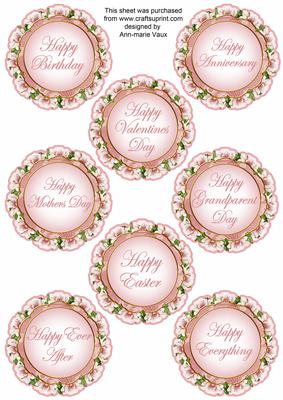 Pink Magnolia Doily Happy Everything Mix Sentiment Sheet