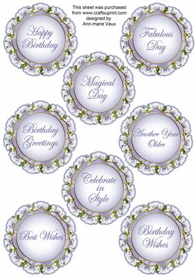 Blue Magnolia Doily Birthday Mix Sentiment Sheet