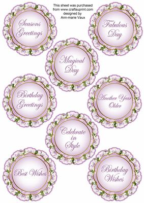 Lilac Magnolia Doily Birthday Mix Sentiment Sheet