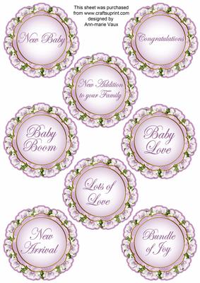 Lilac Magnolia Doily Baby Mix Sentiment Sheet