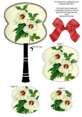 White Hibiscus Oriental Hand Fan Toppers Hand Fan