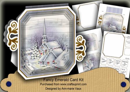 Blue Church Fancy Emerald Decoupage Card Mini Kit