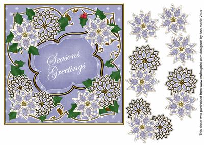 Blue Poinsettia Seasons Greetings 7in Fancy Modern Topper