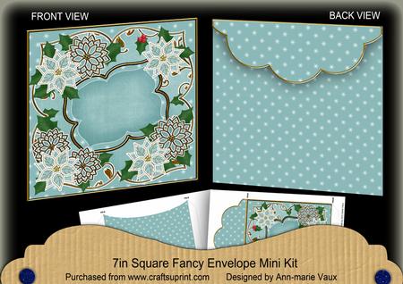Dusky Teal Poinsettia Christmas 7in Fancy Envelope Mini Kit