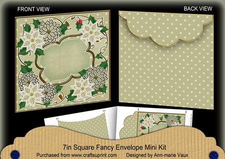 Olive Poinsettia Christmas 7in Fancy Envelope Mini Kit