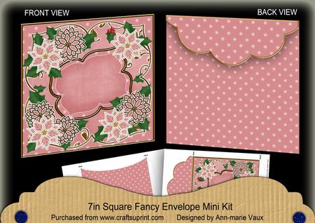 Pink Poinsettia Christmas 7in Fancy Envelope Mini Kit