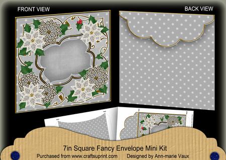 Silver Poinsettia Christmas 7in Fancy Envelope Mini Kit