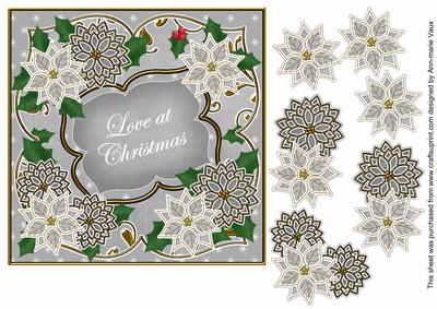 Silver Poinsettia Love at Christmas 7in Fancy Modern Topper