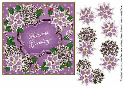 Purple Poinsettia Seasons Greetings 7in Fancy Modern Topper