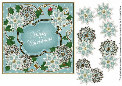 Dteal Poinsettia Happy Christmas 7in Fancy Modern Topper
