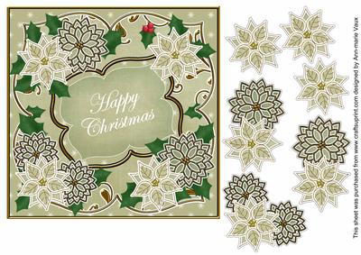 Olive Poinsettia Happy Christmas 7in Fancy Modern Topper