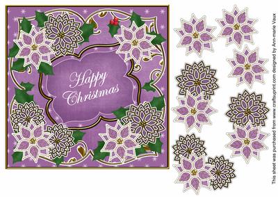 Purple Poinsettia Happy Christmas 7in Fancy Modern Topper