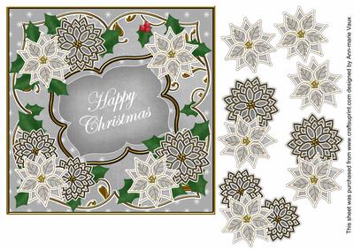 Silver Poinsettia Happy Christmas 7in Fancy Modern Topper