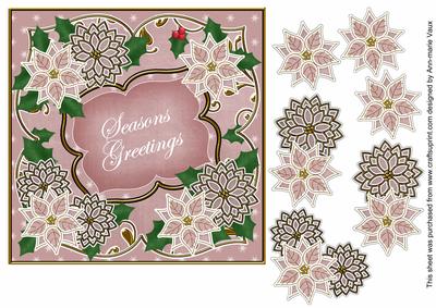 Dpink Poinsettia Seasons Greetings 7in Fancy Modern Topper