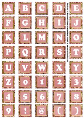 Pink Mix Metallic Fleur Alphabet Tile Embellishment Sheet