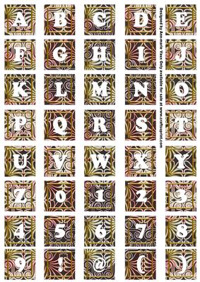 Black Metallic Fleur Alphabet Tile Embellishment Sheet