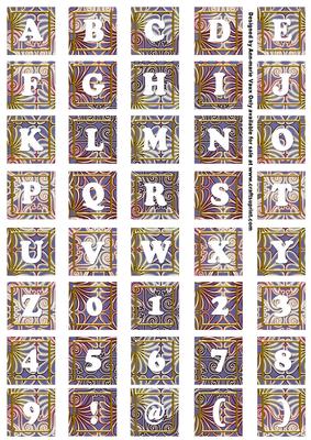 Blue Metallic Fleur Alphabet Tile Embellishment Sheet