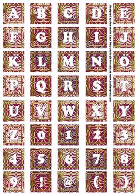 Cerise Metallic Fleur Alphabet Tile Embellishment Sheet