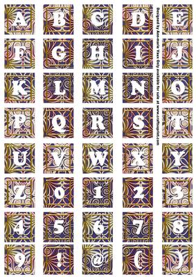 Dark Blue Metallic Fleur Alphabet Tile Embellishment Sheet