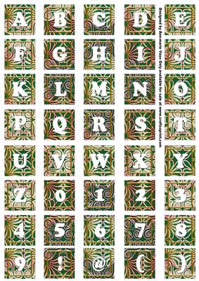 Dark Green Metallic Fleur Alphabet Tile Embellishment Sheet