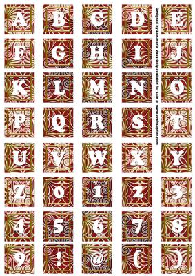 Dark Red Metallic Fleur Alphabet Tile Embellishment Sheet