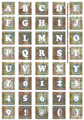 Dusky Teal Metallic Fleur Alphabet Tile Embellishment Sheet