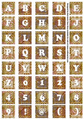 Gold Metallic Fleur Alphabet Tile Embellishment Sheet