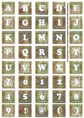 Mid Green Metallic Fleur Alphabet Tile Embellishment Sheet
