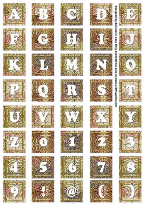 Olive Metallic Fleur Alphabet Tile Embellishment Sheet