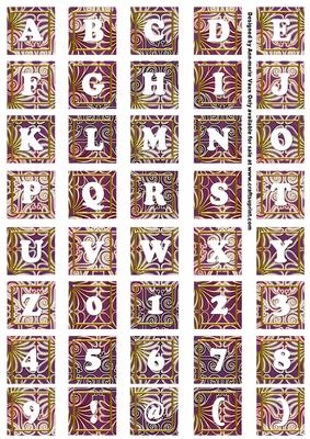 Purple Metallic Fleur Alphabet Tile Embellishment Sheet