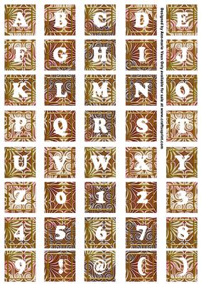 Vintage Tea Metallic Fleur Alphabet Tile Embellishment Sheet
