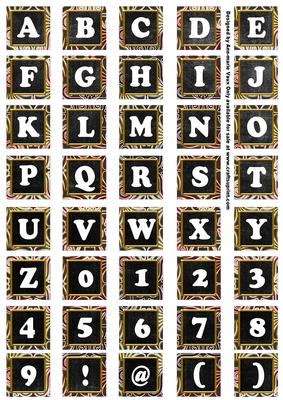 Black Mix Metallic Fleur Alphabet Tile Embellishment Sheet