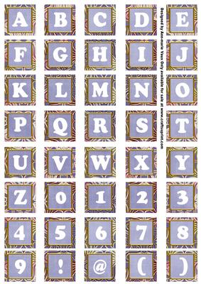 Blue Mix Metallic Fleur Alphabet Tile Embellishment Sheet