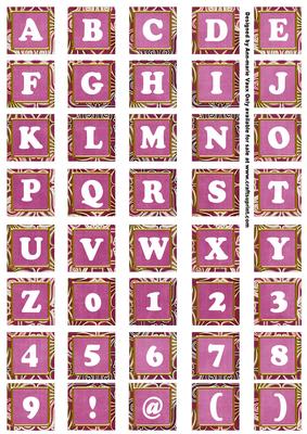 Cerise Mix Metallic Fleur Alphabet Tile Embellishment Sheet